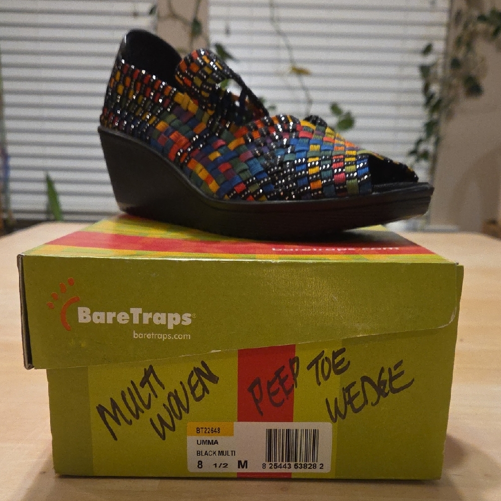 BareTraps Women's Black Multi Woven Wedge